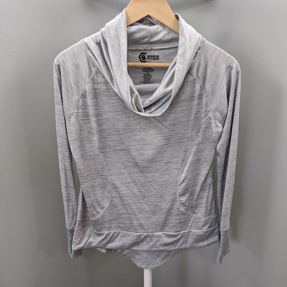 Pullover Active Cowl Neck Long Sleeve Tee, Gray, M